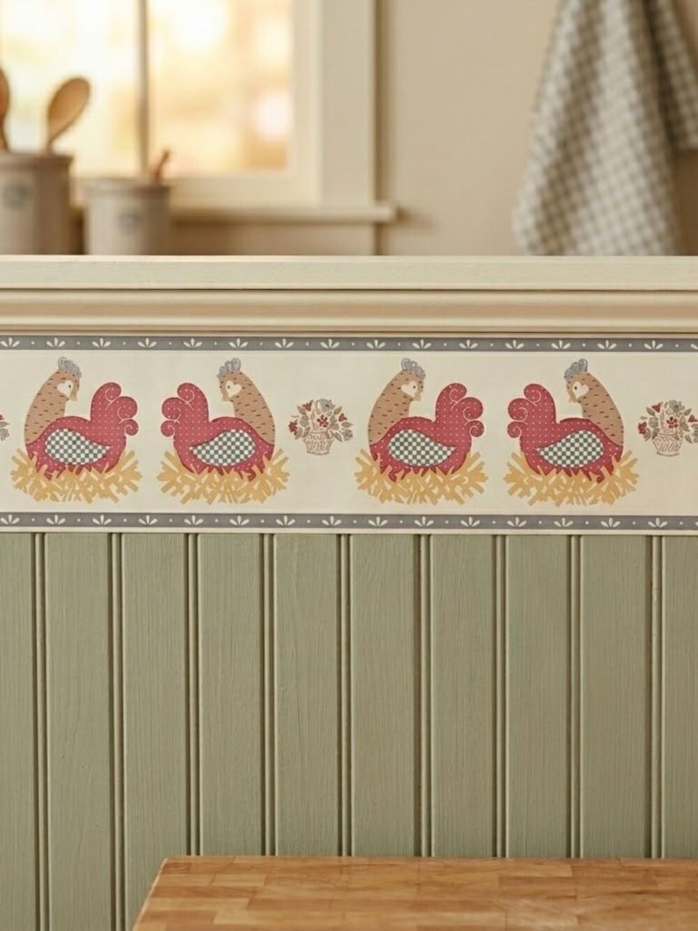 Vtg Collins & Aikman Wallcoverings Chicken Folk Art Border Paper Hen Wallpaper